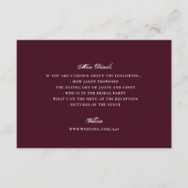 Formell bröllopswebbplats för Burgundy med detalje Tilläggskort