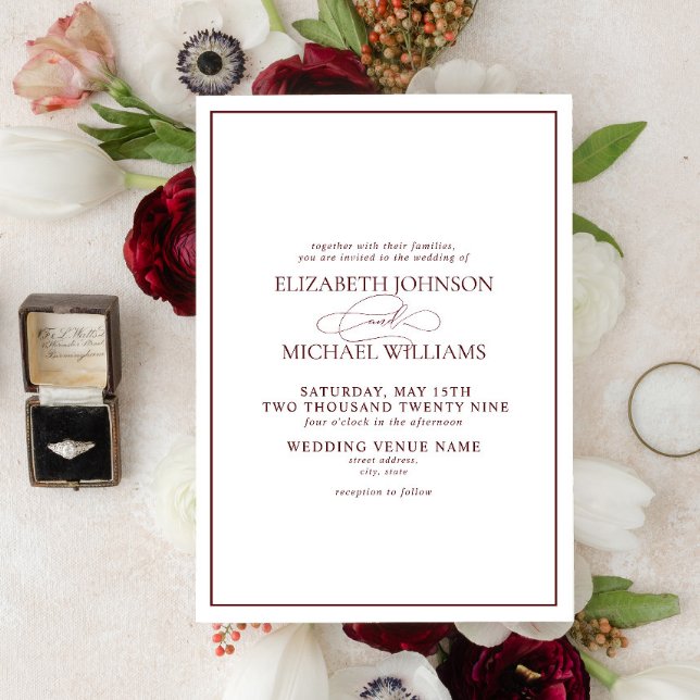 Formell Burgundy Classic Script Wedding-inbjudan Inbjudningar (Skapare uppladdad)