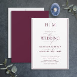 Formell burgundy Monogram Calligraphy Bröllop Inbjudningar<br><div class="desc">Tittar du en modern, formell och elegant bröllop inbjudan? Titta bara på vår Elegant Formal Burgundy Monogram Calligraphy bröllopsinbjudan! Det här vackra inbjudan har ditt personlig monogram i burgundi och dina personuppgifter accentueras av modern, handskriven kalligrafi. Kortets baksida har en passande burgundisk struktur som ger ett vackert och sammanhängande utseende....</div>