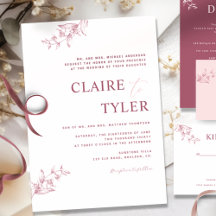 Formell, Burgundy, Rosa Modern Typografi Bröllop