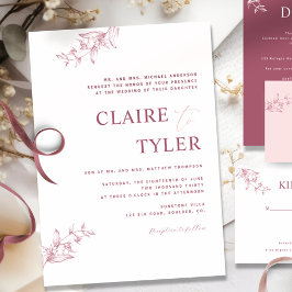 Formell, Burgundy, Rosa Modern Typografi Bröllop Inbjudningar