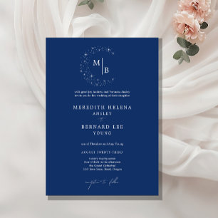 Formell Celestial Elegant Blå Monogram Bröllop Inbjudningar