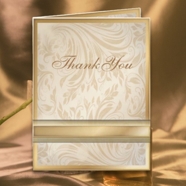 Formell champagne guld Damask Bröllop Tack Kort (Formal champagne gold Damask Wedding Thank You Card)