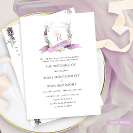 Formell Chic Lilac, Lila, Pastel Monogram Bröllop Inbjudningar