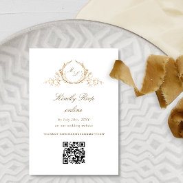 Formell Chic Vit och Guld Monogram QR-kod RSVP Tilläggskort