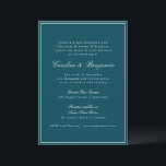 Formell Classic Gräns Script Teal Bröllop webbplat Inbjudningar<br><div class="desc">Formell,  traditionell Elegant bröllop-inbjudan med Gräns och OSA av Online i Teal med vit text</div>