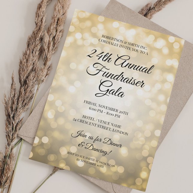 Formell Corporate Fundraiser Gala Guld Ljus Inbjudningar (Formal Corporate Fundraiser Gala Gold Lights Invitation)