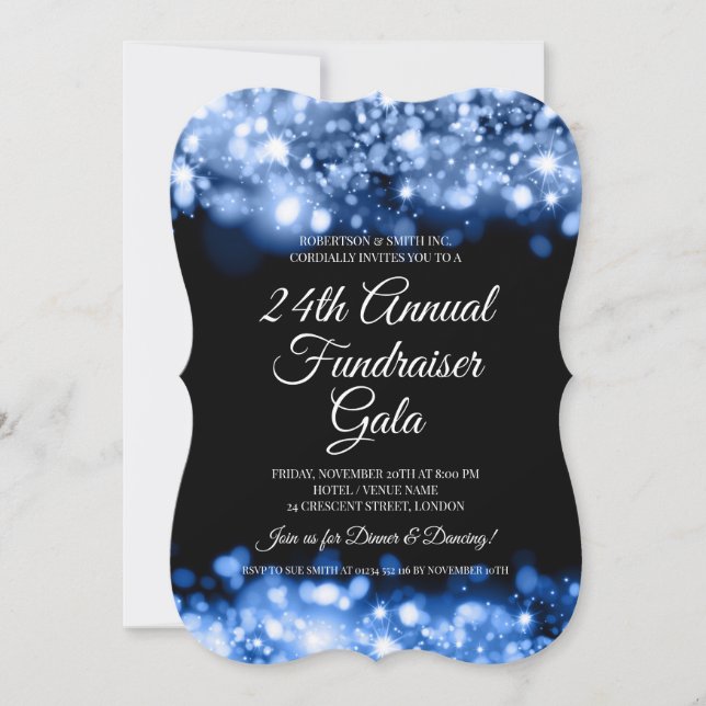 Formell Corporate Fundraiser Navy Blue Glam Ljus Inbjudningar (Framsida)