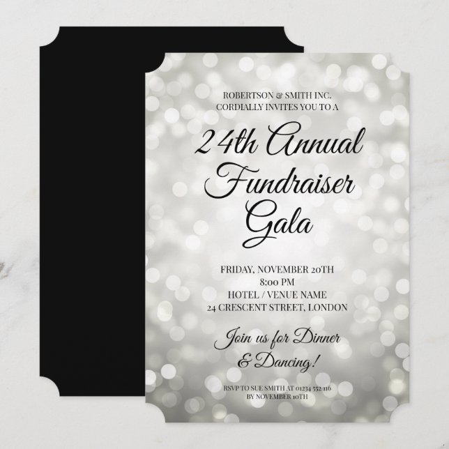 Formell Corporate Fundraiser Party Silver Lights Inbjudningar (Fram/baksida)