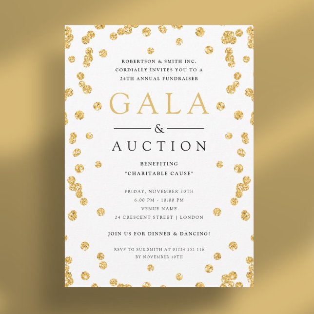 Formell Corporate Gala & Auction Guld Glitter Inbjudningar (Formal Corporate Gala & Auction Gold Glitter Invitation)