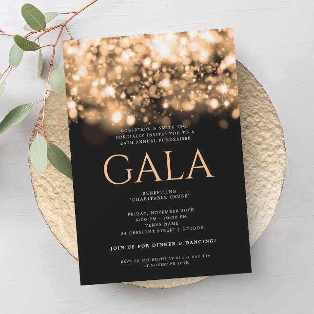Formell Corporate Gala Boll Guld Gnistra Ljus Inbjudningar (Formal Corporate Gala Ball Gold Sparkle Lights Invitation)