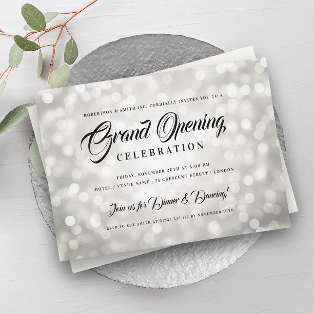 Formell Corporate Grand Open Silver Ljus Inbjudningar (Formal Corporate Grand Opening Silver Lights Invitation)