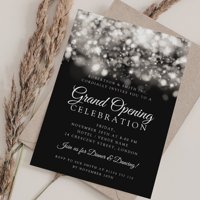 Formell Corporate Grand Open Silver Ljus Inbjudningar (Formal Corporate Grand Opening Silver Lights Invitation)