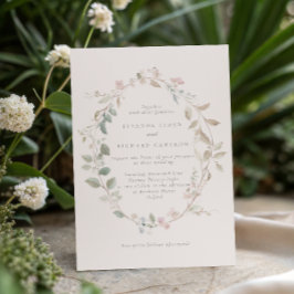 Formell delikat rosa blomsterkrans bröllop inbjudningar