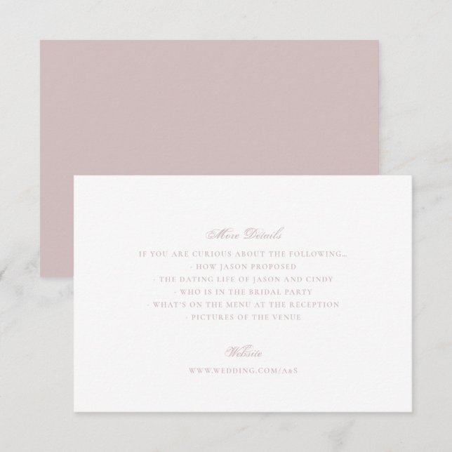 Formell Dusty Rose Rosa Bröllopswebbplats Extra In Tilläggskort (Fram/baksida)
