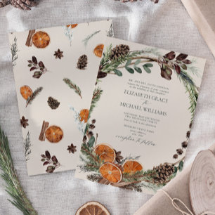 Formell Elegant Boho Greenery Citrus Winter Weddin Inbjudningar
