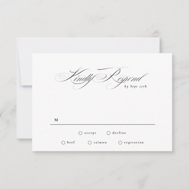 Formell Elegant Calligraphy Black Tie Bröllop OSA Kort (Framsida)