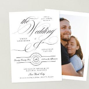 Formell Elegant Calligraphy Black Tie Photo Bröllo Inbjudningar