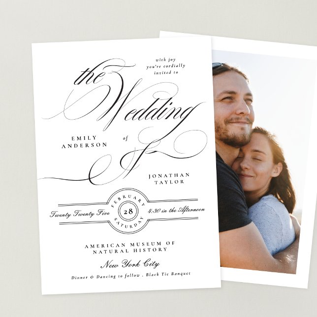 Formell Elegant Calligraphy Black Tie Photo Bröllo Inbjudningar (Skapare uppladdad)