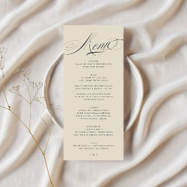 Formell Elegant Calligraphy Charcol Beige Bröllop Meny