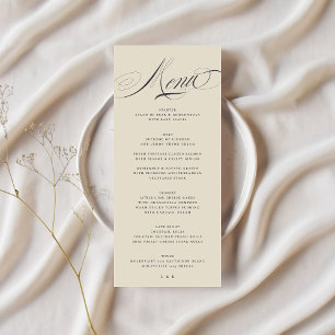 Formell Elegant Calligraphy Charcol Beige Bröllop Meny