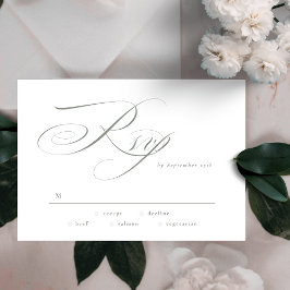 Formell Elegant Calligraphy Grått Grönt Bröllop OSA Kort
