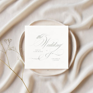 Formell Elegant Calligraphy Grått Grönt Bröllop Pappersservett