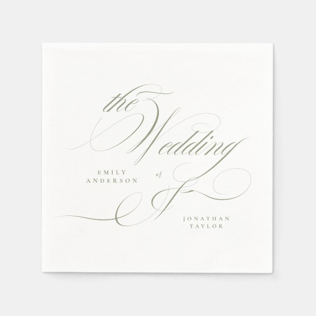 Formell Elegant Calligraphy Sage Grönt Bröllop Pappersservett (Framsidan)