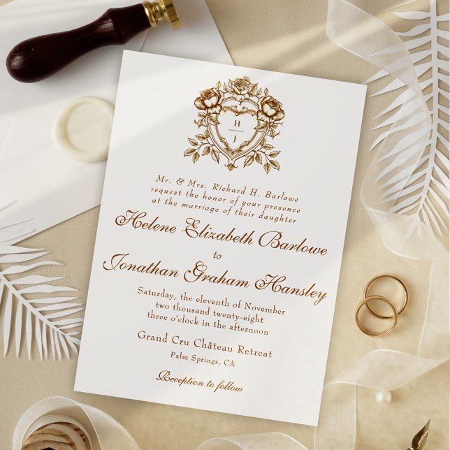 Formell Elegant Calligraphy Vapensköld Bröllop Inbjudningar (Formal Elegant Calligraphy Crest Wedding Invitation)