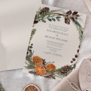 Formell Elegant Citrus Boho Greenery Winter Weddin Inbjudningar