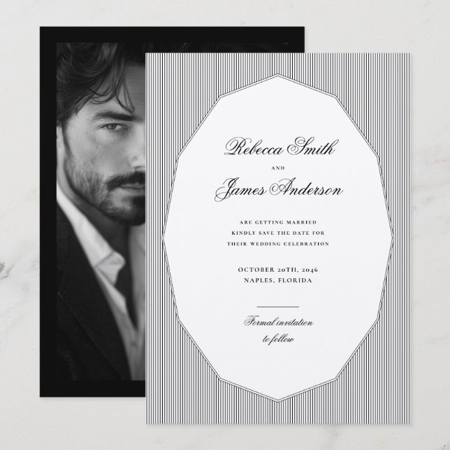 Formell Elegant Classic Black Rand Photo Bröllop Spara Datumet (Fram/baksida)