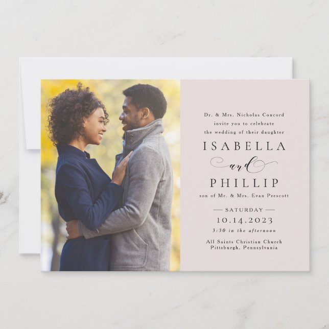 Formell elegant för  rosa i Photo bröllop Inbjudningar (Framsida)