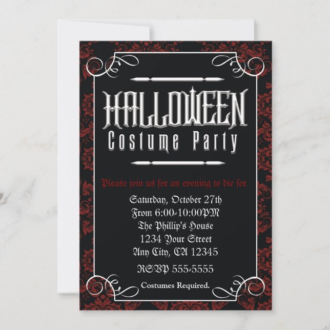 Formell Elegant Halloween Costume Party-inbjudan Inbjudningar (Framsida)