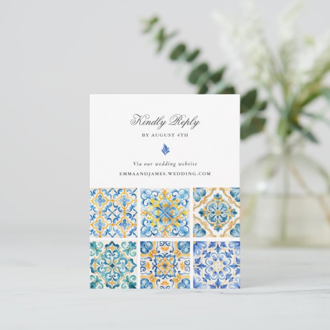 Formell Elegant Italienska Tiles Bröllop Online OS Tilläggskort (Stående Fram)