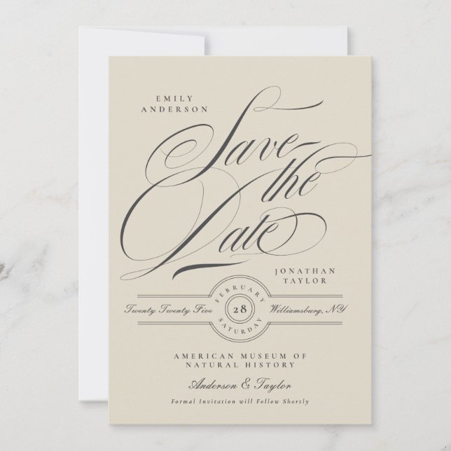 Formell Elegant Kalligrafi Black Tie Foto Spara Datumet (Framsida)