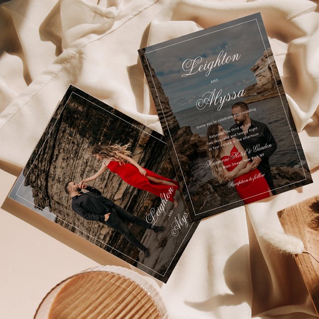 Formell Elegant - Kalligrafi - fotoöverlägg Bröllo Inbjudningar (Skapare uppladdad)