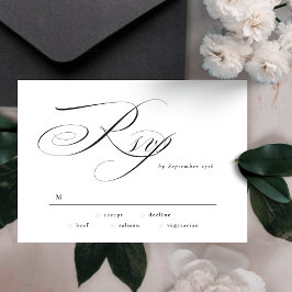 Formell Elegant Kalligrafi Svart Tie Bröllop OSA Kort