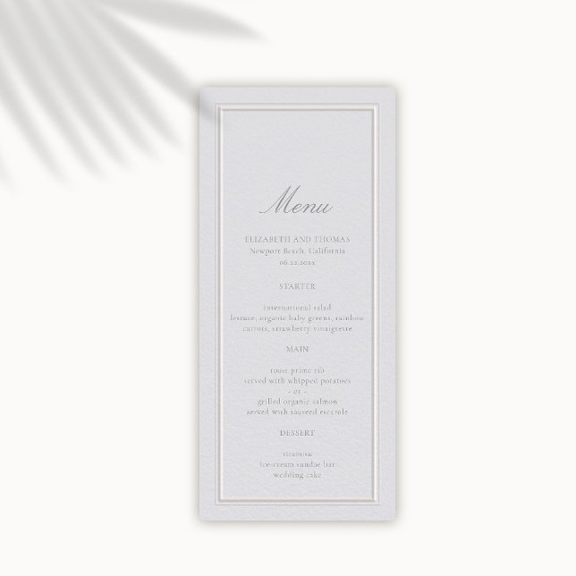 Formell Elegant Modern Classic Dubbla Ram Bröllop Meny (wedding menu card formal traditional modern classic faux embossed double frame ivory ecru for seal)