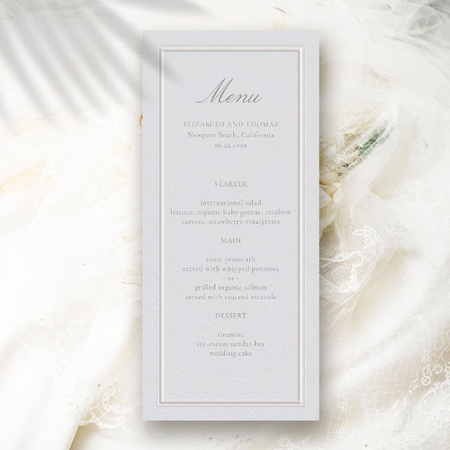 Formell Elegant Modern Classic Ecru Ram Bröllop Meny (wedding menu card formal traditional modern classic faux embossed double frame ivory ecru estate)