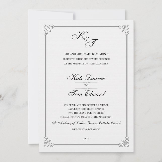 Formell Elegant Monogram | Bröllopsinbjudan Inbjudningar (Framsida)