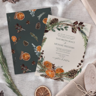 Formell Elegant Mörk Boho Citrus Greenery Bröllop Inbjudningar