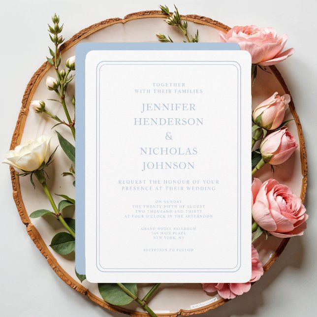 Formell Elegant Pulverblå Bröllop Inbjudningar (Formal Elegant Powder Blue Wedding Invitation)