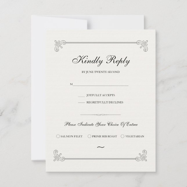 Formell Elegant | RSVP-kort med måltidsval OSA Kort (Framsida)