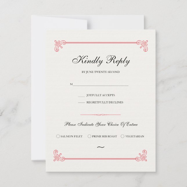Formell Elegant | RSVP-kort med måltidsval OSA Kort (Framsida)