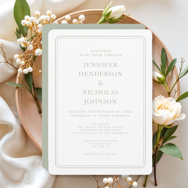 Formell Elegant Salviagrön Bröllopsfest Inbjudningar (Formal Elegant Sage Green Wedding Invitation)