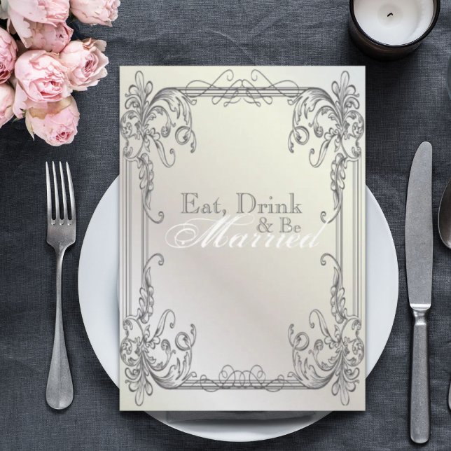 Formell elegant snurrar vintagens repetitionsmidda inbjudningar (Formal elegant swirls vintage rehearsal dinner invitation)