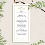 Formell Elegant, svart och Guld Bröllop Meny<br><div class="desc">Vi presenterar vår Formal Elegant Script Black and Guld Bröllop Menu, ett sofistikerat tillägg till din bröllopsmottagning. Den här menyn har en skarp vit bakgrund med förfinad svart text och lyxiga guld-skriptaccenter, vilket skapar en tidslängd och elegant som visar dina matningsval. Perfekt för formellt bröllop, det lägger till en aning...</div>