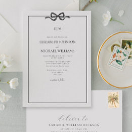 Formell Elegant, svart och vitt, monogram Inbjudningar