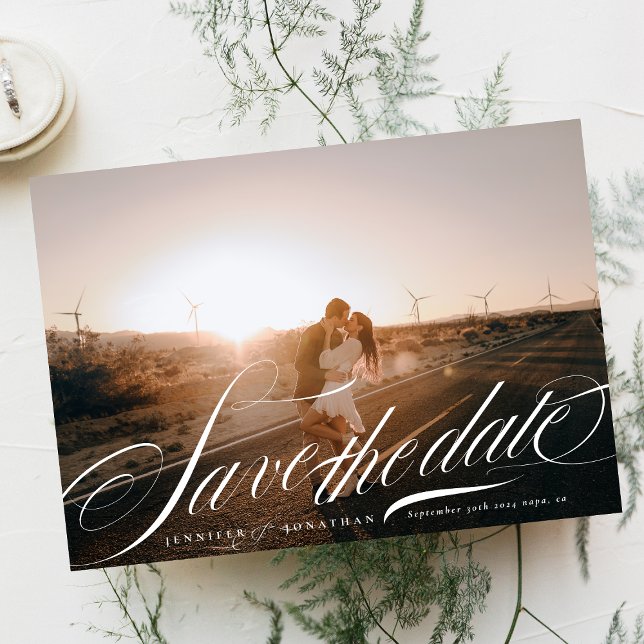 Formell Elegant Vit kalligrafi QR-kodfoto Spara Datumet (Skapare uppladdad)