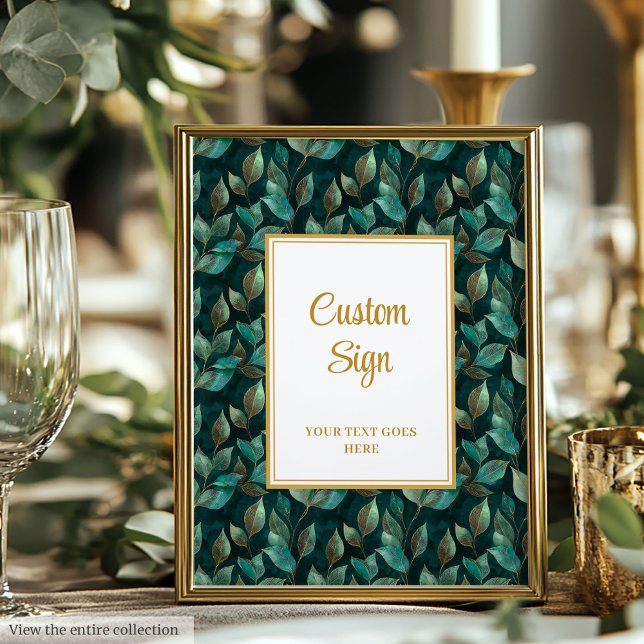 Formell Emerald Grönt Guld Greenery Bröllop Anpass Poster (Formal Emerald Green Gold Greenery Wedding Custom Poster)